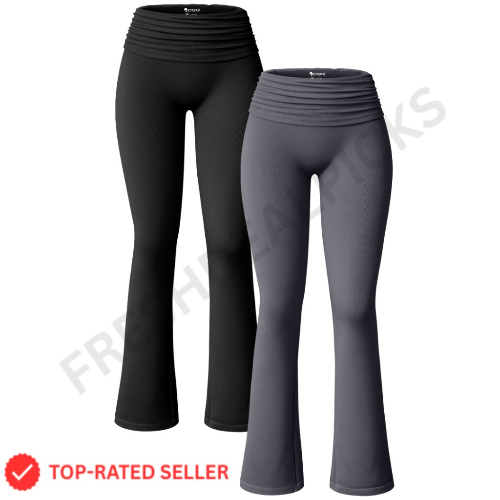 Women's Ribbed Flared Pants High Waist Wide Leg Casual Stretch